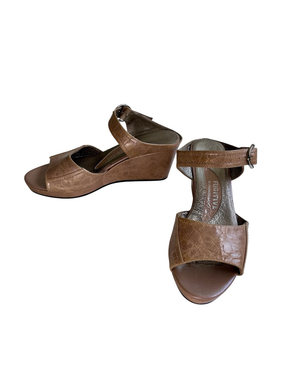 Women's Tan Wedge Sandals with Ankle Strap